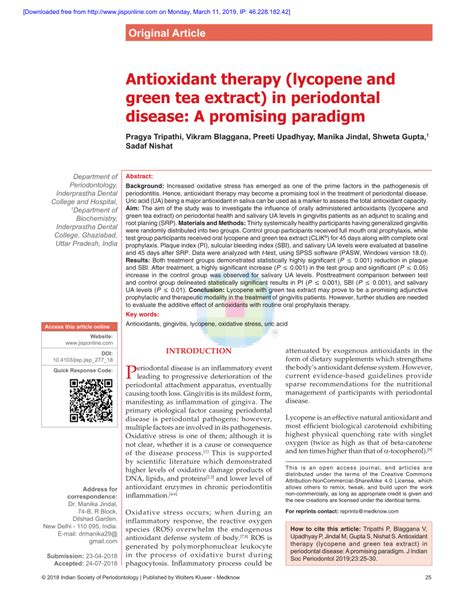 pimaytea|Role of green tea as an antioxidant in periodontal disease: The .